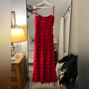 100% silk red ruffle gown